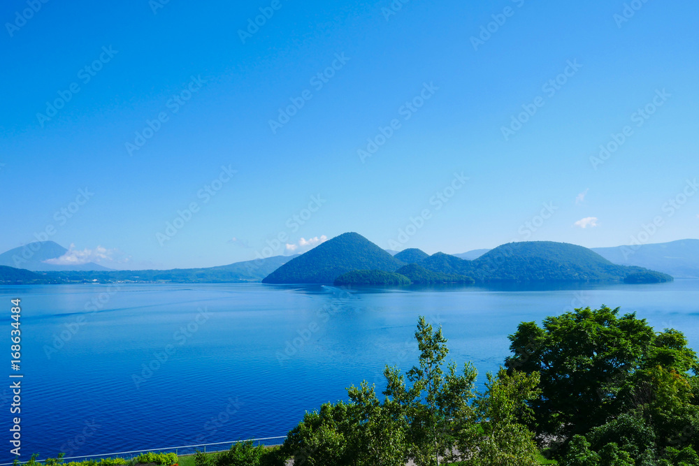 Toya lake at Sairo observation deck view point in sunny day , Hokkaido