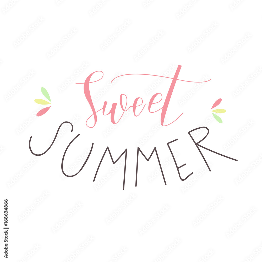 Sweet summer lettering. Vector color illustration with sweet summer text and decoration. Great for card, postcard, banners, covers, poster and other design