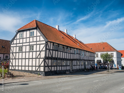 Old streets and half timbered homes in Ebeltoft, Denmark