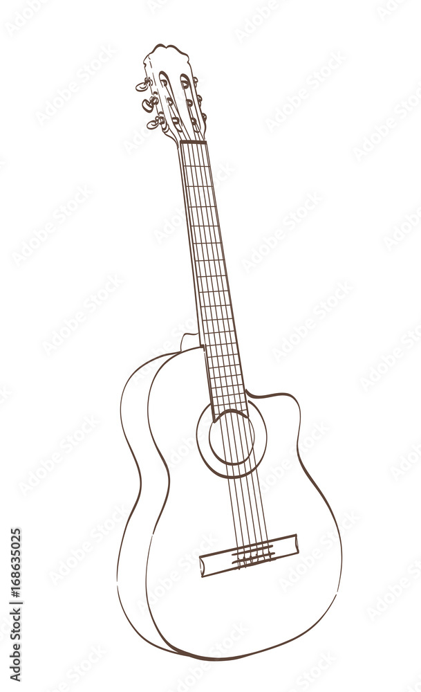 classical cutaway guitar outlines drawing. vector illustration