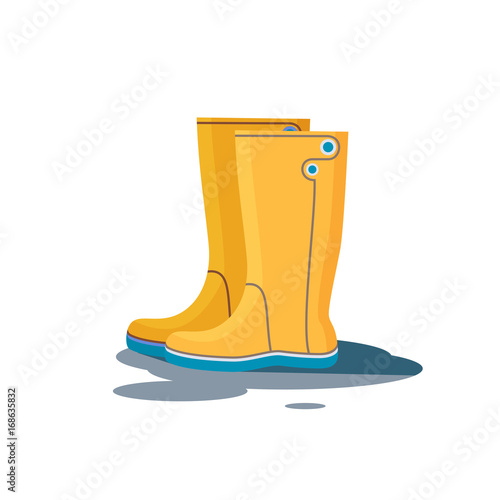 Yellow Rubber Boots for fall or bad weather icon, isolated on white background. Flat Vector illustration