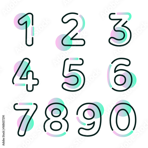 (Element) set of ten numbers form zero to nine, number flat design