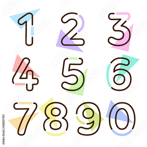 (Element) set of ten numbers form zero to nine, number flat design