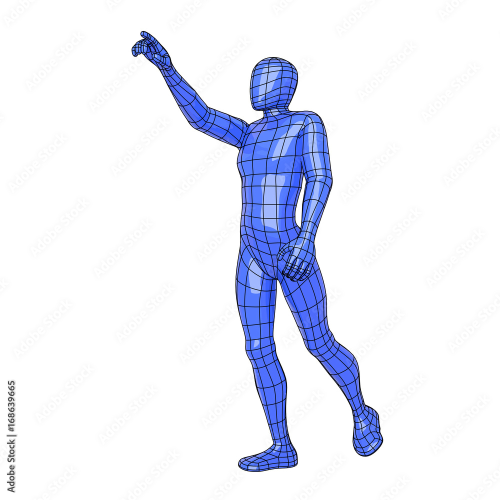 Wireframe human figure asking for something with the hand Wireframe human figure asking for something with the hand