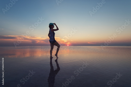 Photography Beauty sunset on salty lake
