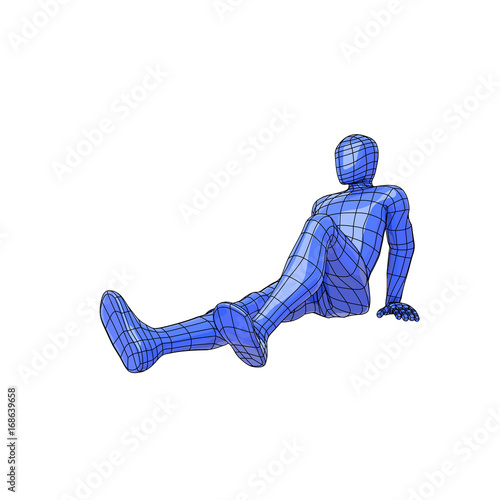 Wireframe human figure lying down taking the sun or tanning