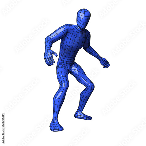 Wireframe human figure caught and about to flee