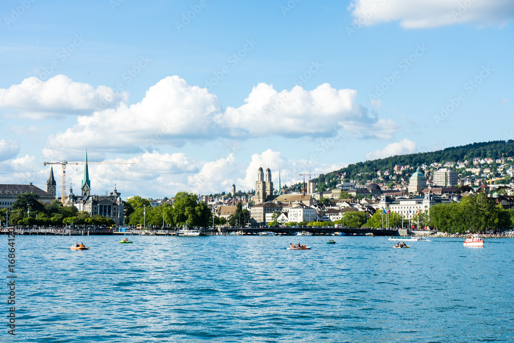 Lake Zurich with city view at daytime in summer