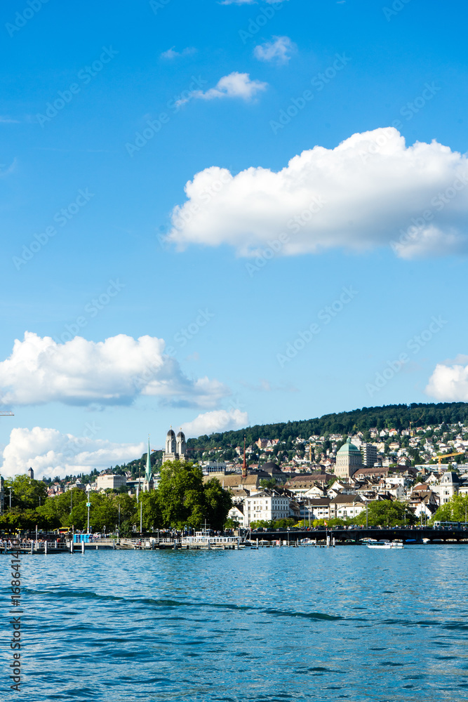 Lake Zurich with city view at daytime in summer