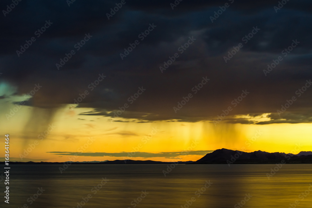 Fototapeta premium amazing view of azure sky over rippled surface of cold sea at sunrise 