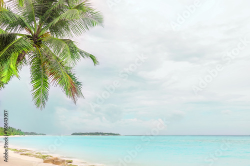 Fototapeta Naklejka Na Ścianę i Meble -  View of beautiful tropical beach at sea resort