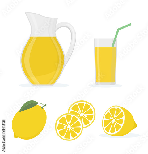 Lemonade set on white background. Flat style vector illustration. 