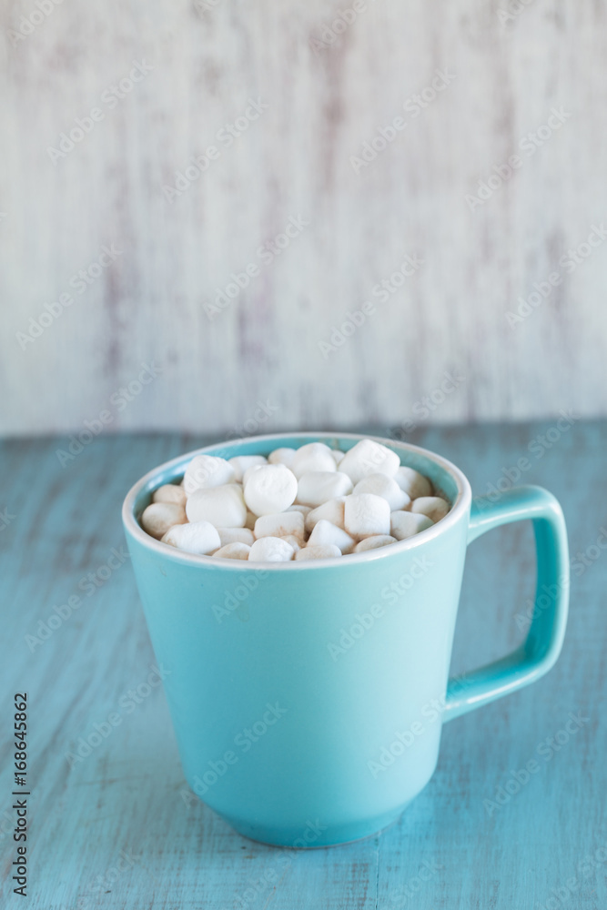 Blue Mug of Hot Chocolate with Mini Marshmallows Blue Mug of Hot Chocolate with Mini Marshmallows