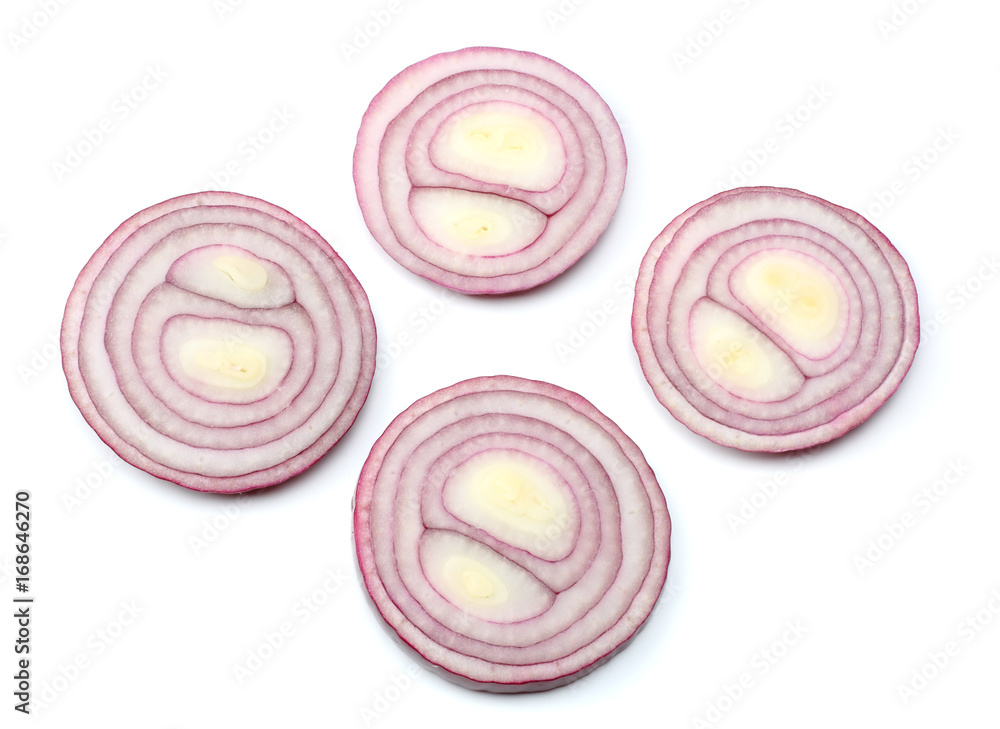 sliced red onion isolated on white background. top view sliced red onion isolated on white background. top view