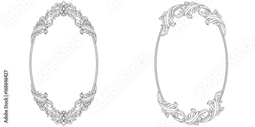 Set of oval vintage border frame engraving with retro ornament pattern in antique baroque style decorative design. Vector