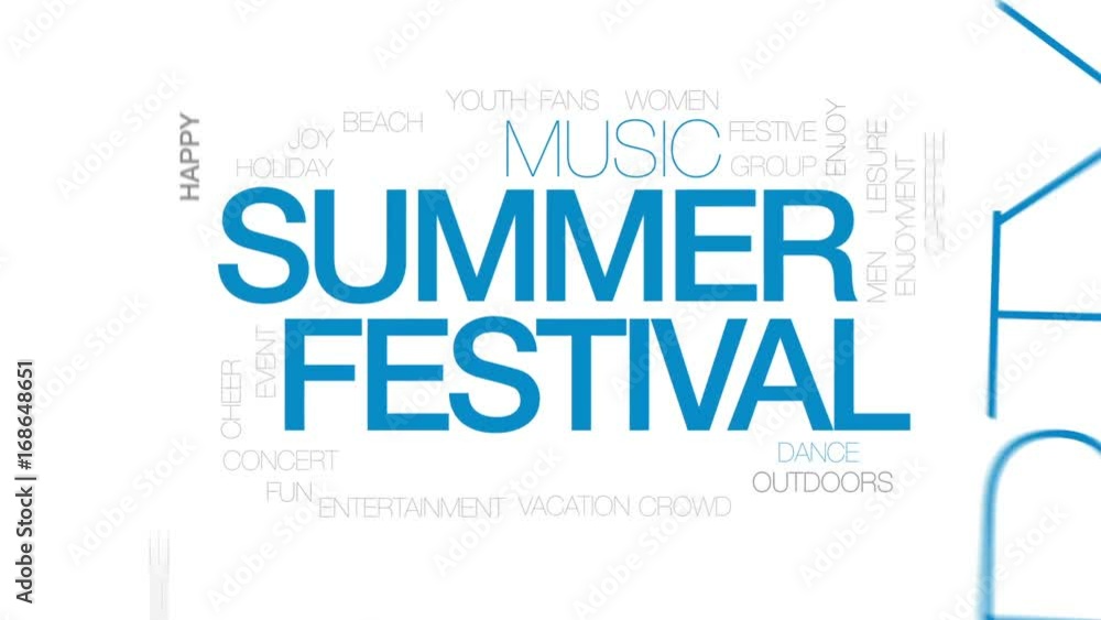 Summer festival animated word cloud, text design animation. Kinetic typography.