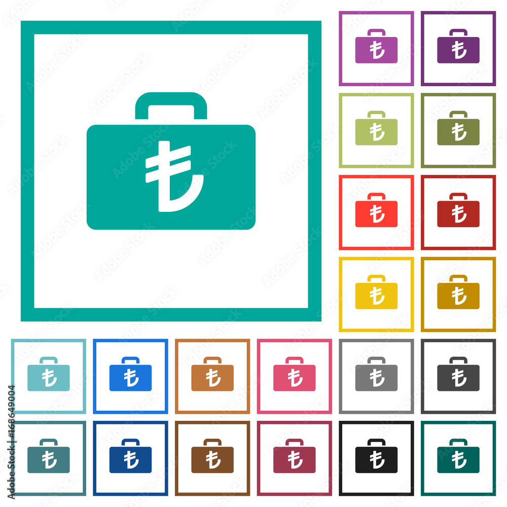 Turkish Lira bag flat color icons with quadrant frames Turkish Lira bag flat color icons with quadrant frames