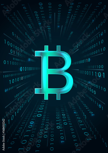 Bitcoin symbol and binary code.