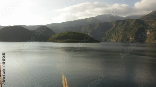 A panoramic view from a lake in the mountains near Quito, Ecuador