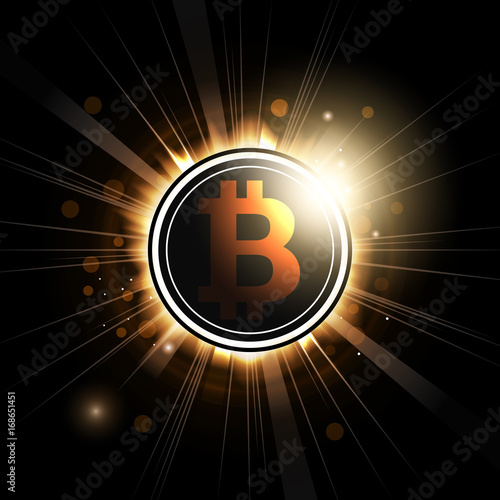 Bitcoin symbol shines with rays