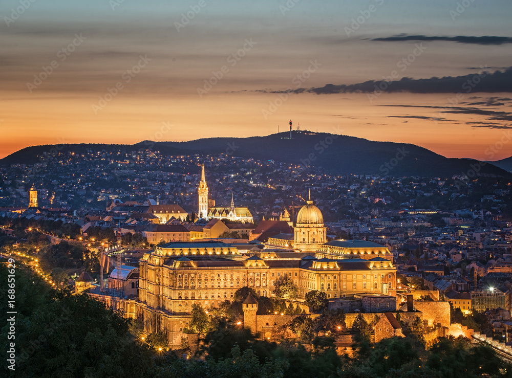 Sunset over Budapest with the Royal Palace