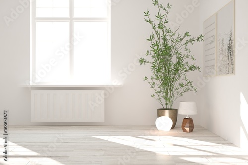 White empty room. Scandinavian interior design. 3D illustration