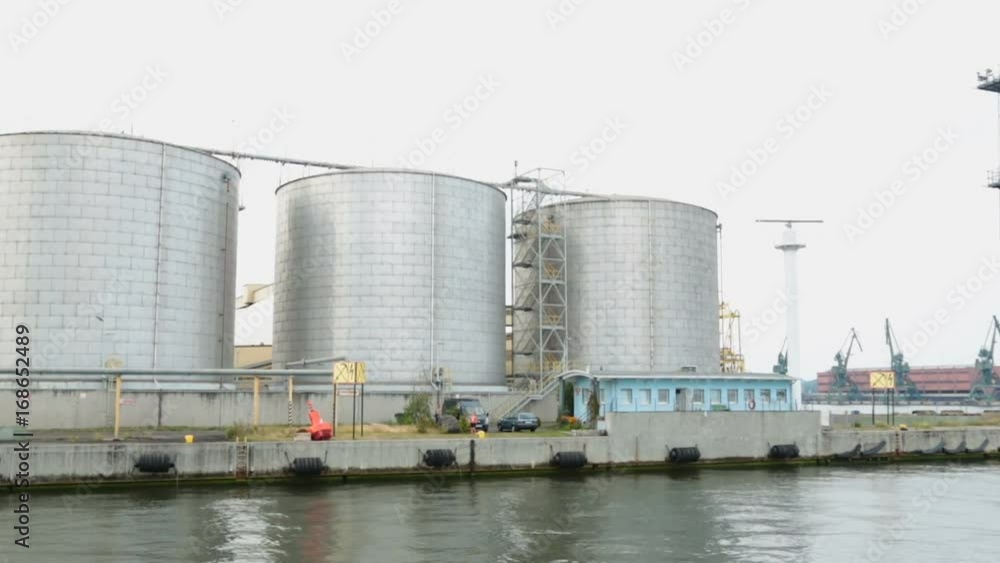 Large grain terminal in port of Gdansk, Polish food industry, view from sea Large grain terminal in port of Gdansk, Polish food industry, view from sea