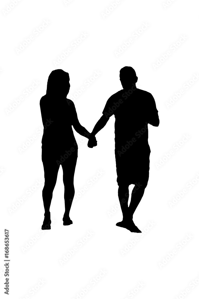 Adult Couple Silhouette Walking Isolated