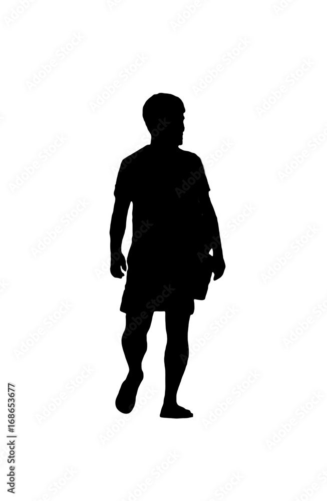 Isolated Silhouette Man Walking Back View Isolated Silhouette Man Walking Back View