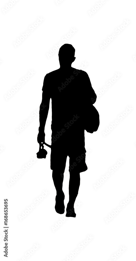 Isolated Silhouette Man Walking Back View