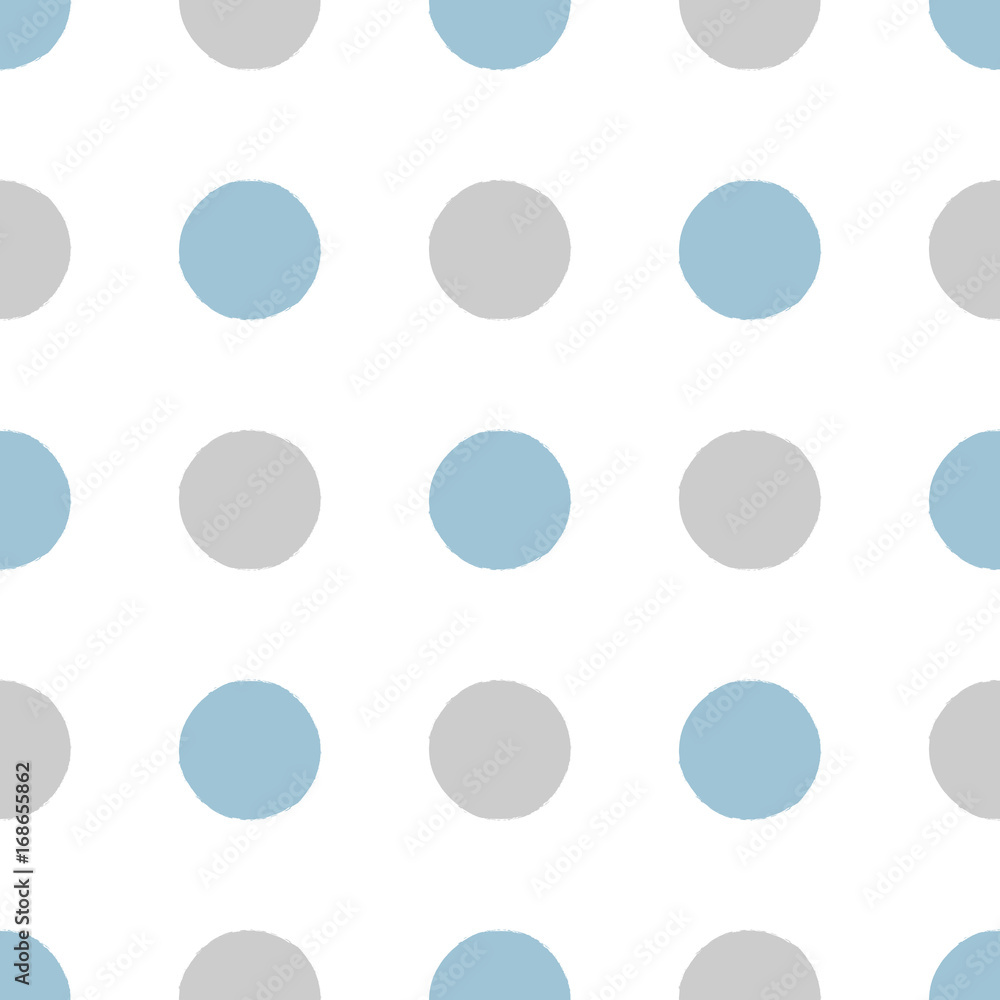 Polka dot. Seamless pattern. Gray and blue circles on white background. Drawn by hand. Polka dot. Seamless pattern. Gray and blue circles on white background. Drawn by hand.