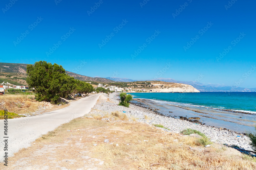 Coast of Crete with road in Greece