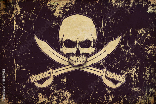 Pirates Jawless Skull and Swords Aged Flat Flag