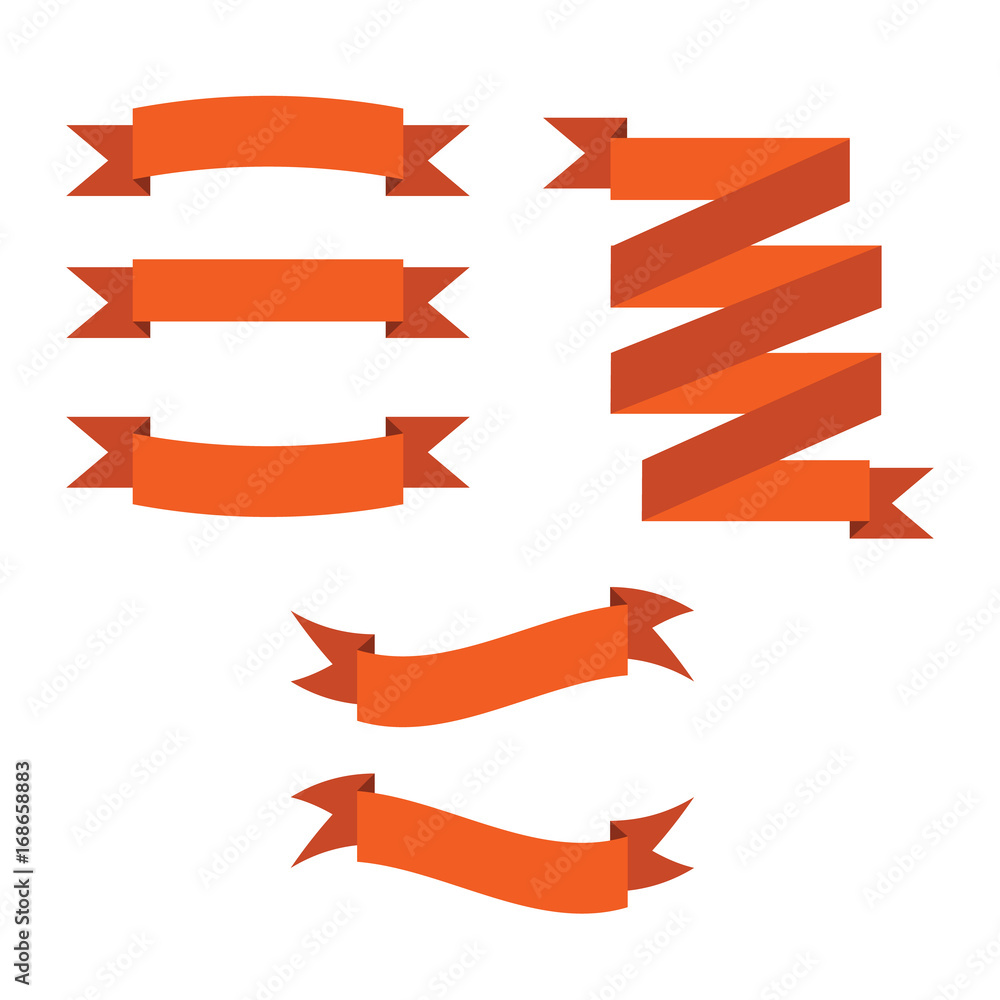 Orange ribbons horizontal banners set flat isolated vector illustration