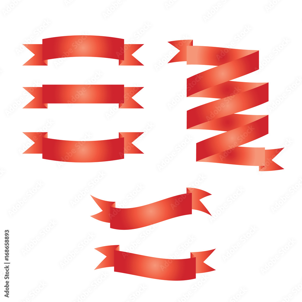Red ribbons horizontal banners set flat isolated vector illustration Red ribbons horizontal banners set flat isolated vector illustration