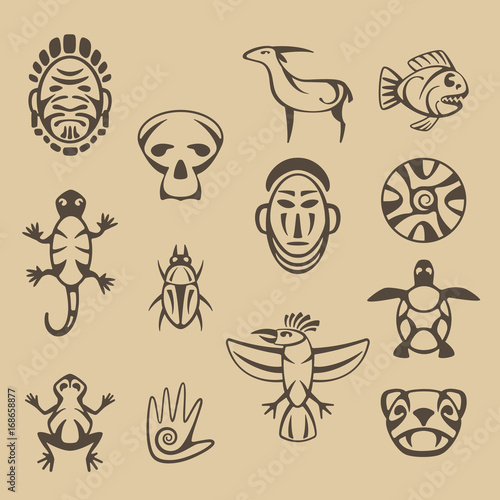 set of stylized native american symbols