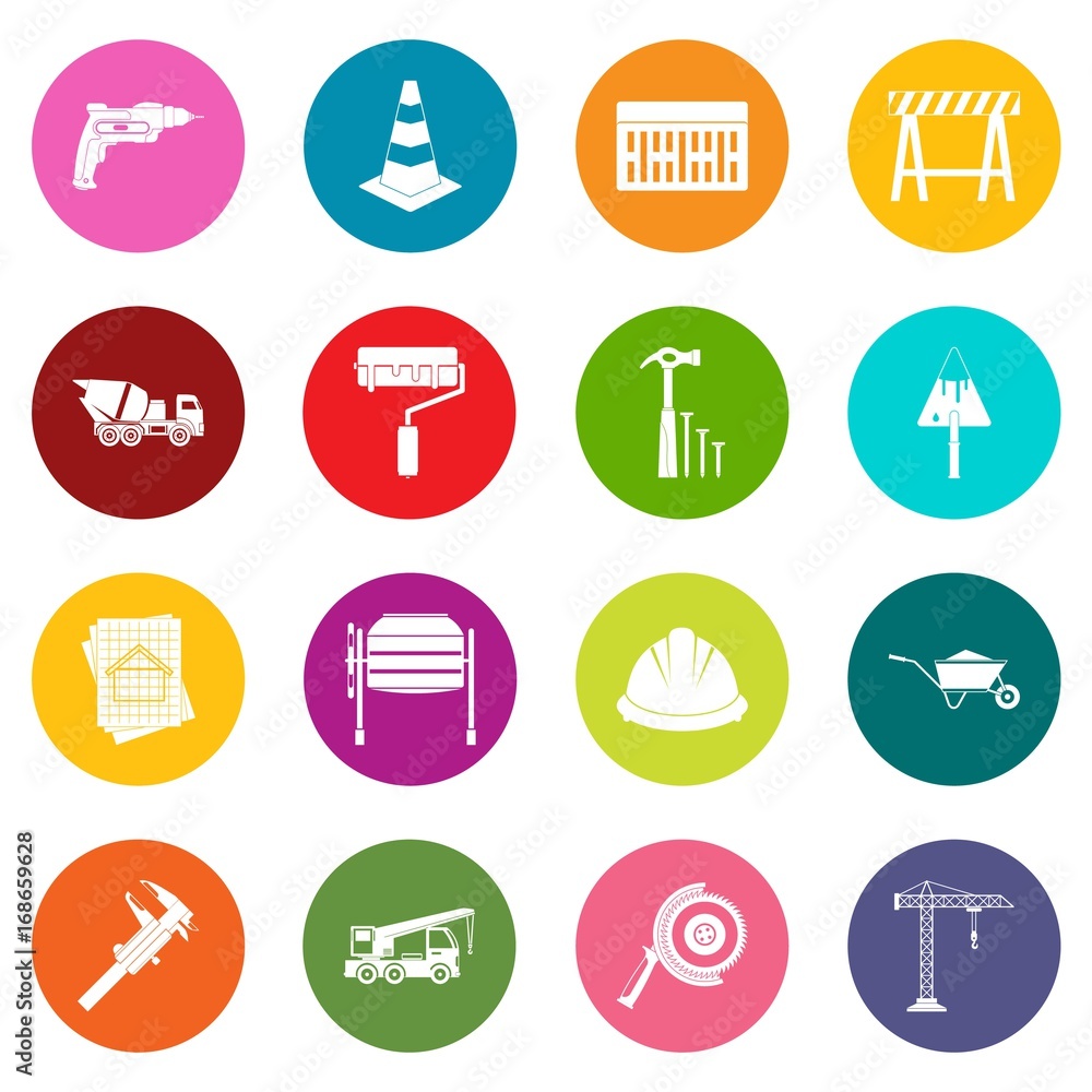 Architecture icons many colors set Architecture icons many colors set