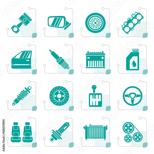 Stylized Detailed car parts icons - vector icon set