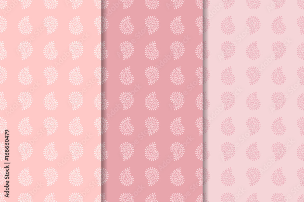 Pale pink set of paisley ornaments. Seamless patterns Pale pink set of paisley ornaments. Seamless patterns