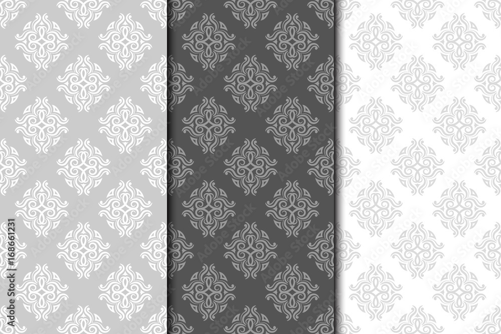 Fototapeta Black and white set of floral seamless patterns