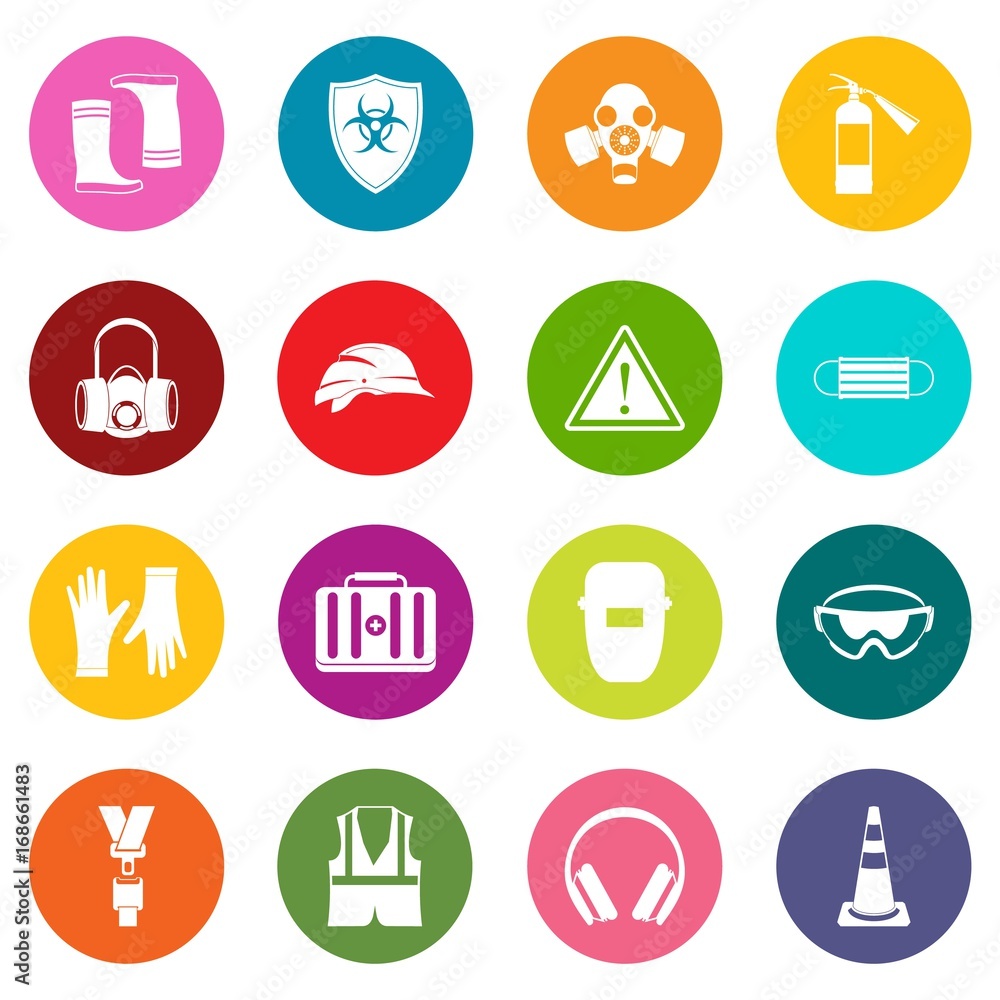 Safety icons many colors set