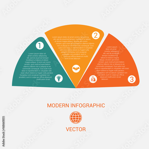 Business chart modern infographic vector template from color semicircle for 3 options