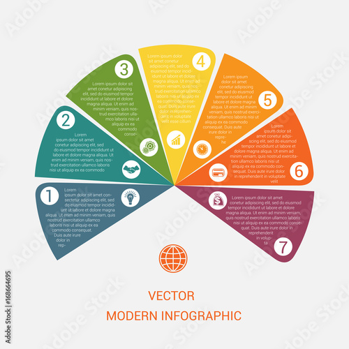 Business chart modern infographic vector template from color semicircle for 7 options