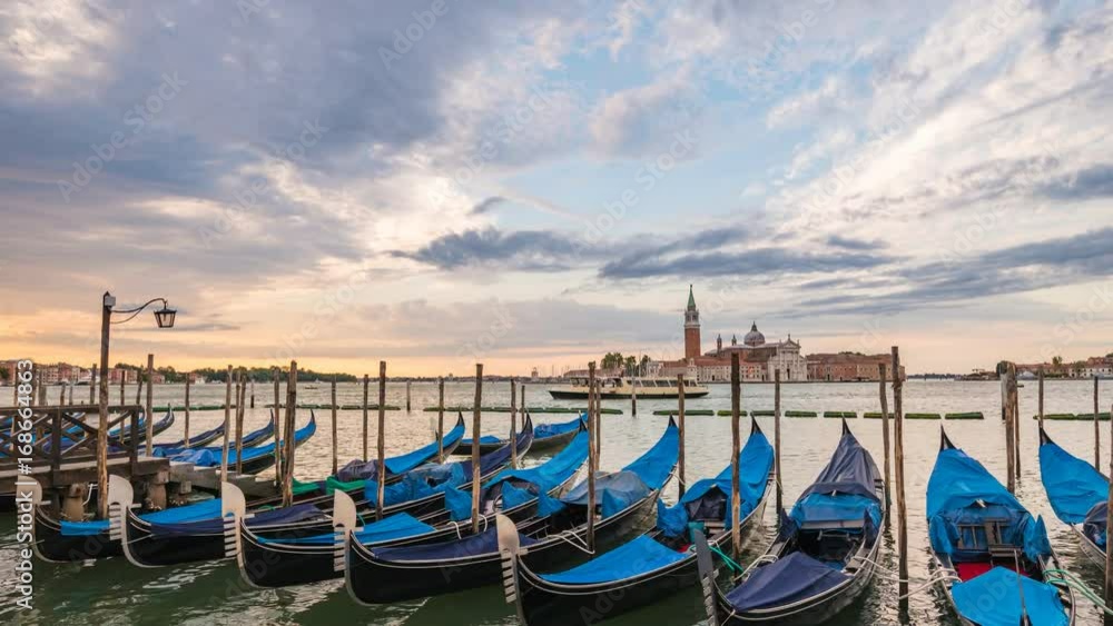 Venice city skyline sunrise timelapse and Venice Gondola boat, Venice, Italy, 4K Time lapse Venice city skyline sunrise timelapse and Venice Gondola boat, Venice, Italy, 4K Time lapse