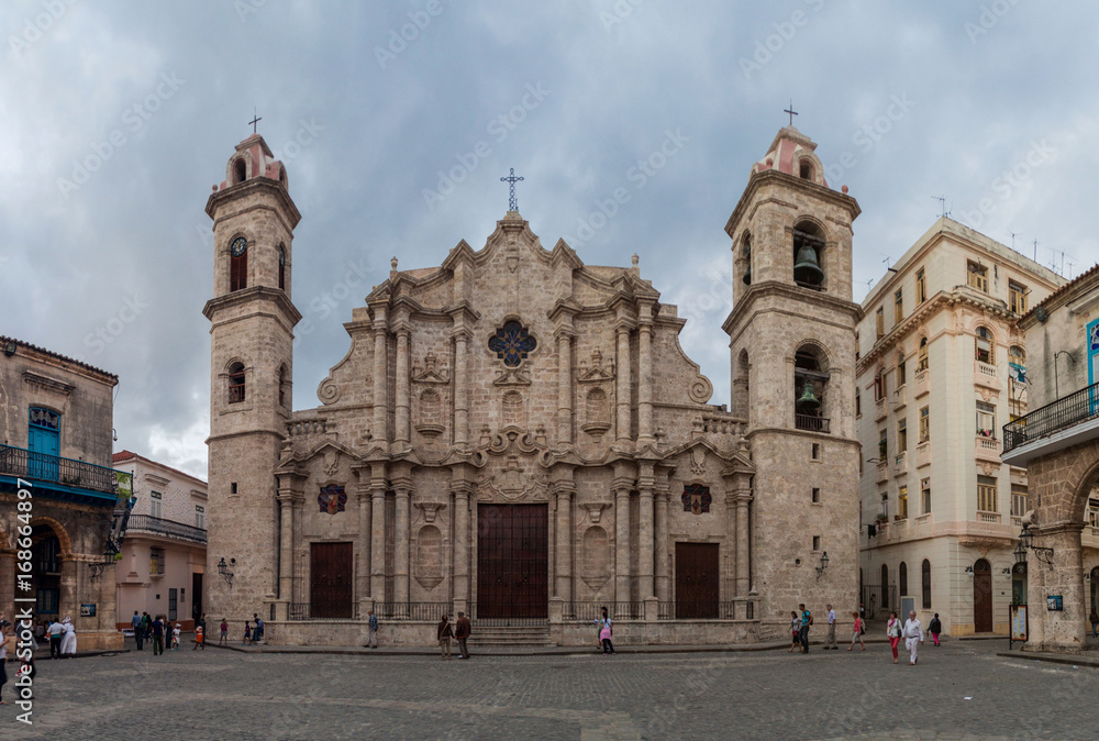 HAVANA, CUBA - FEB 20, 2016: Catedral de San Cristobal on Plaza de la Catedral square in Habana Vieja
