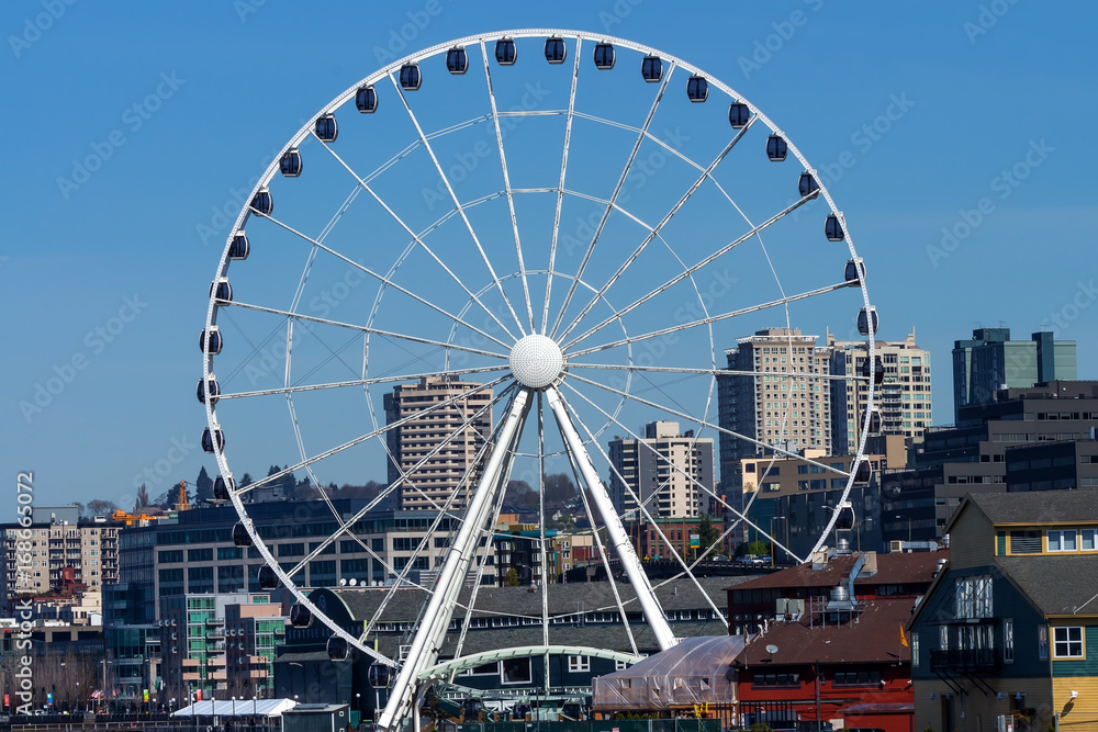 Ferris Wheel Buildings Waterfront Seattle Washington