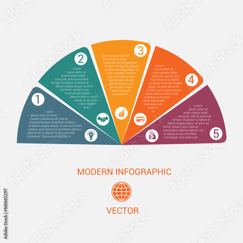 Business chart modern infographic vector template from color semicircle for 5 options