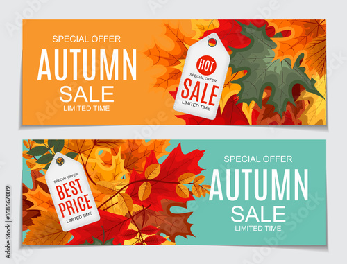 Abstract Vector Illustration Autumn Sale Background with Falling