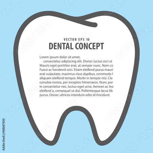 Layout tooth  frame cartoon style for info or book illustration vector on blue background. Dental concept.