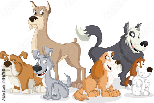 Group of cartoon dogs. Cute pets.